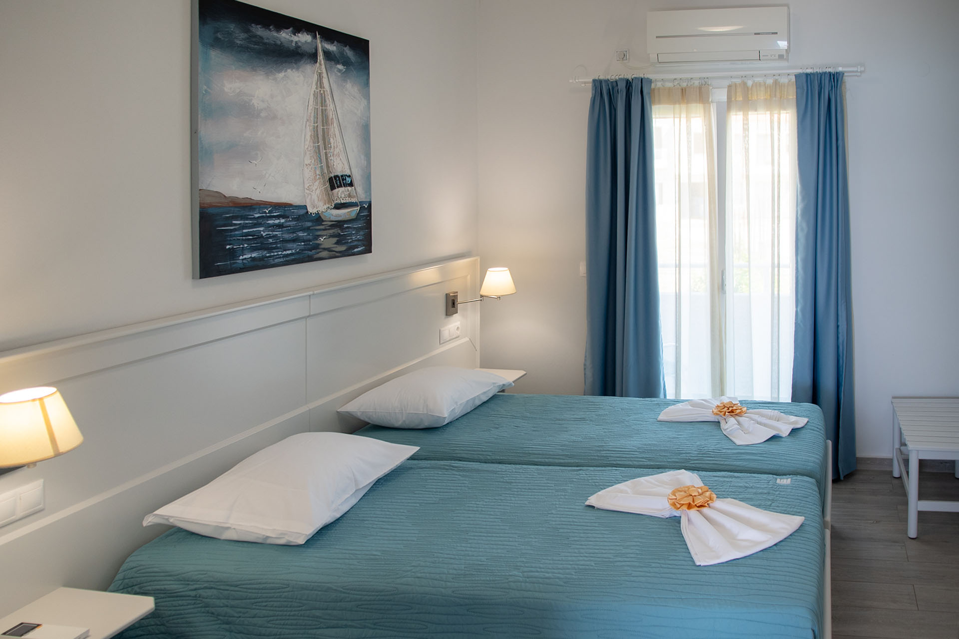 Family apartment sleeping area in Samos