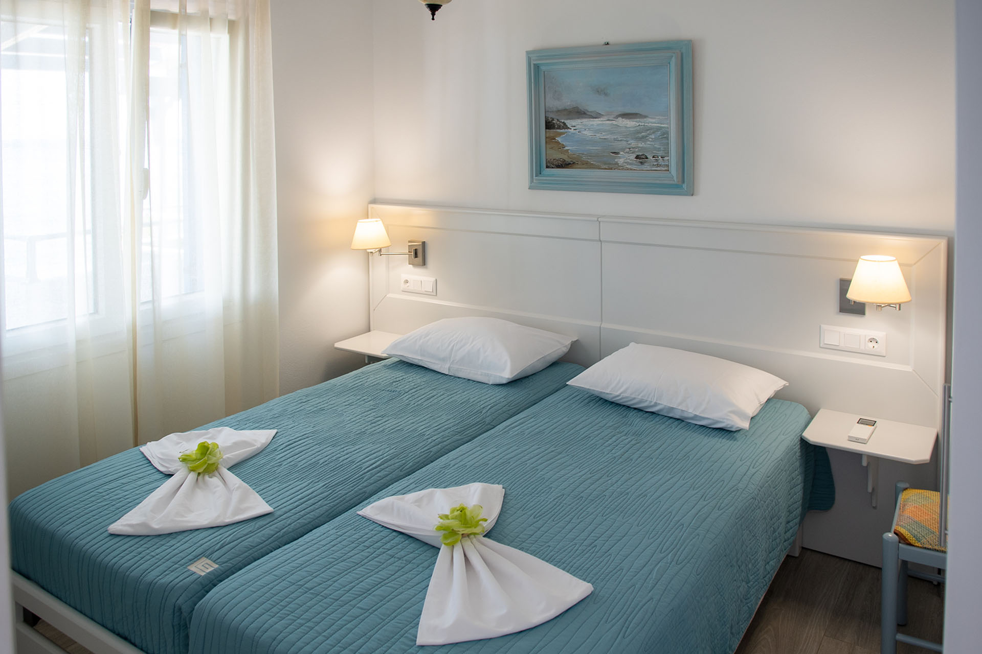 Double bed setup in Angela Beach Apartments